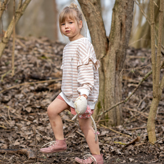 weiches Streifensweatshirt mit Stickerei und Rüsche