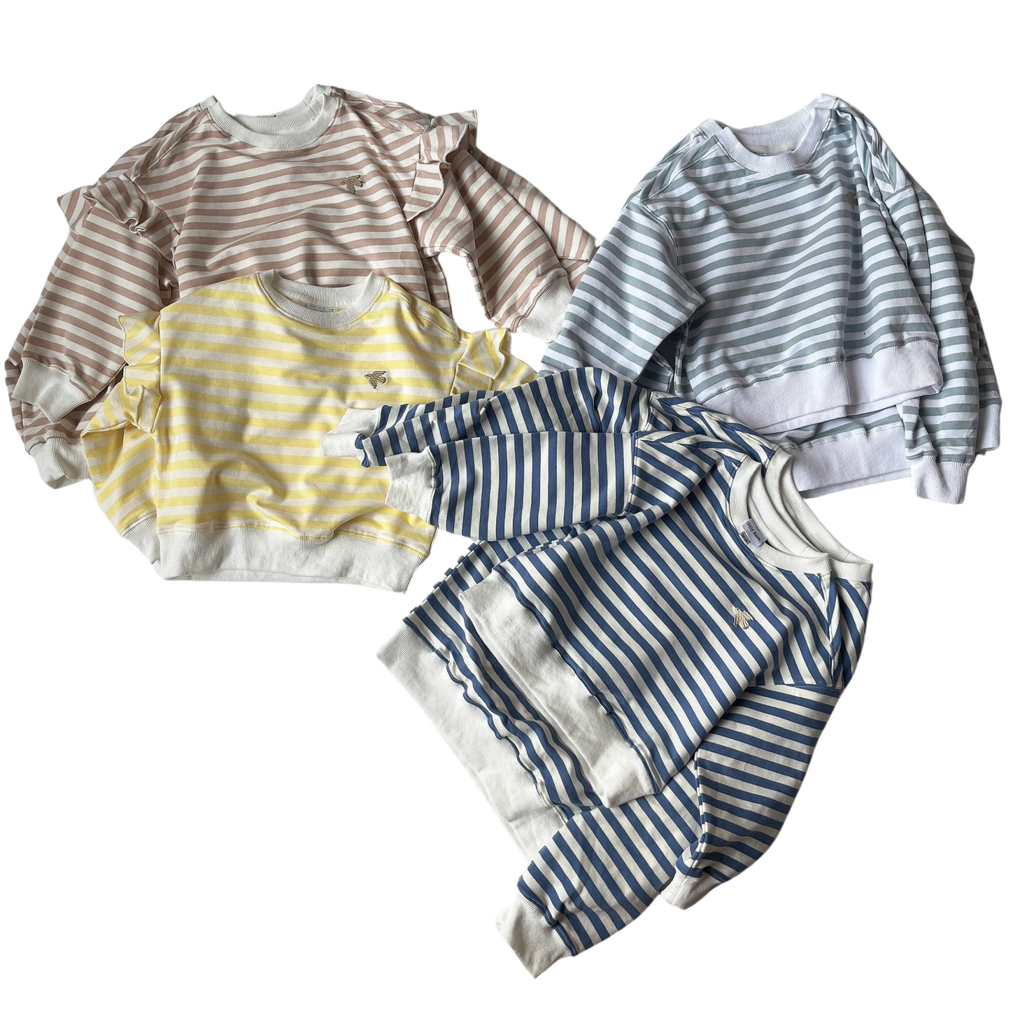 weiches Streifensweatshirt mit Stickerei und Rüsche