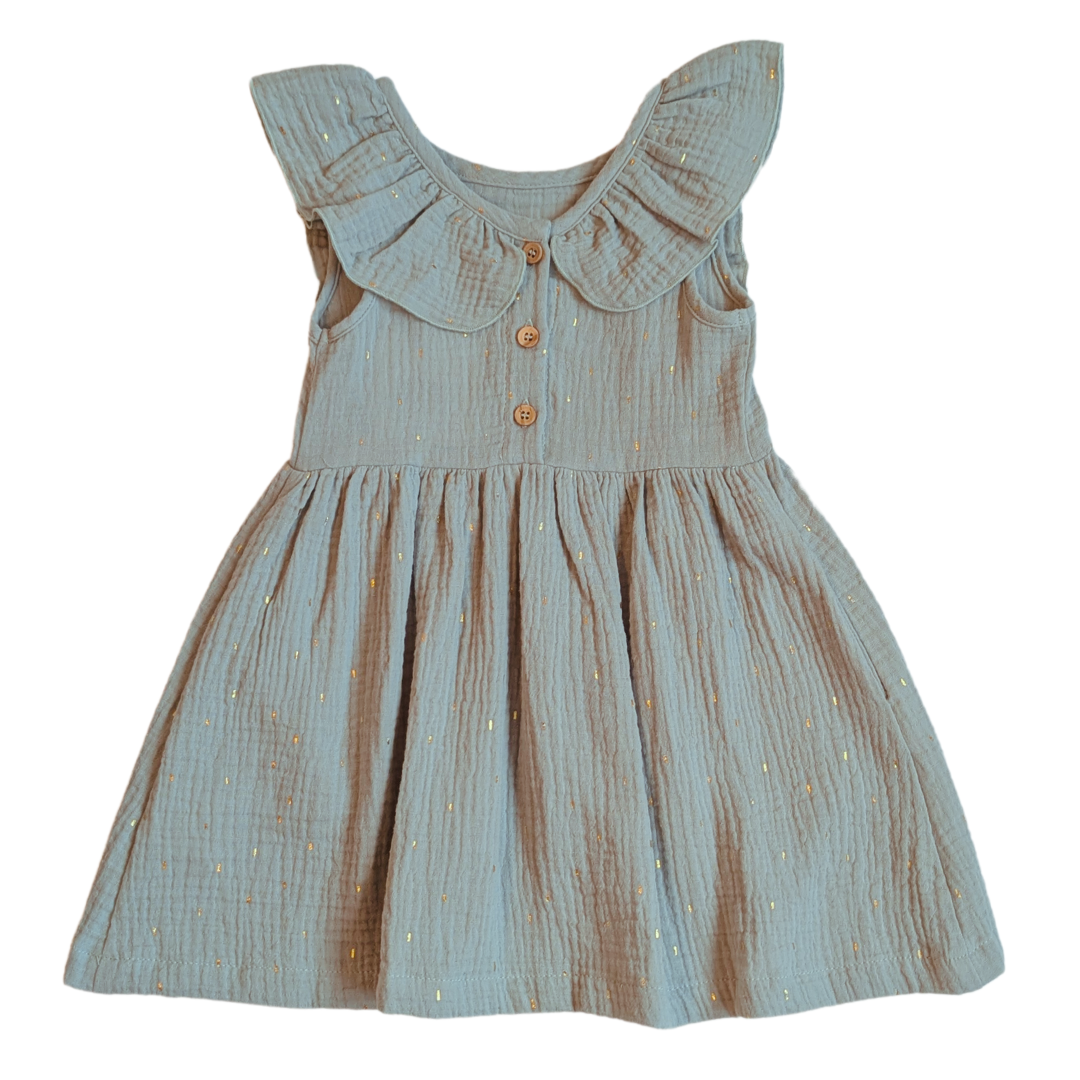 Musselinkleid mit Volant und kleiner Knopfleiste