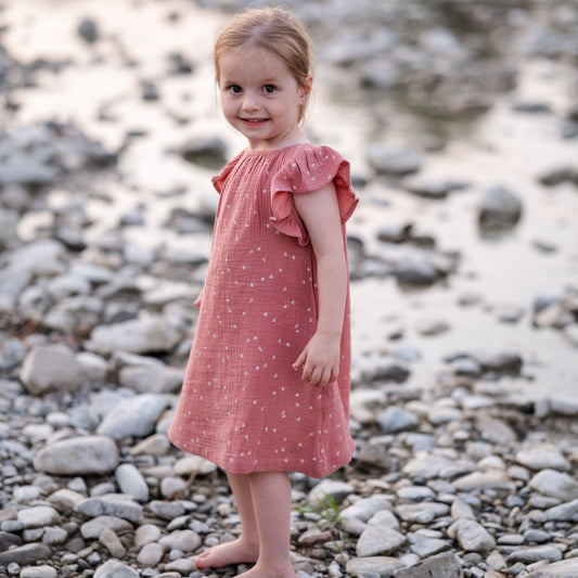 sommerliches Musselinkleid mit Rüschenärmel