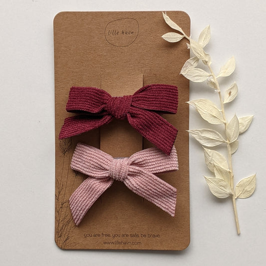 Haarspange aus Cord Schreife rot rosa