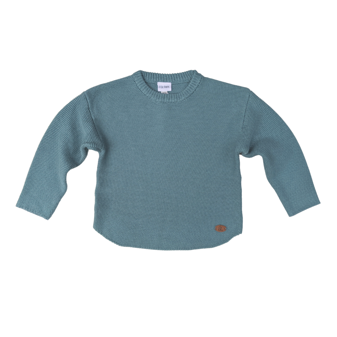 Strickpullover Kinder Wolle petrol