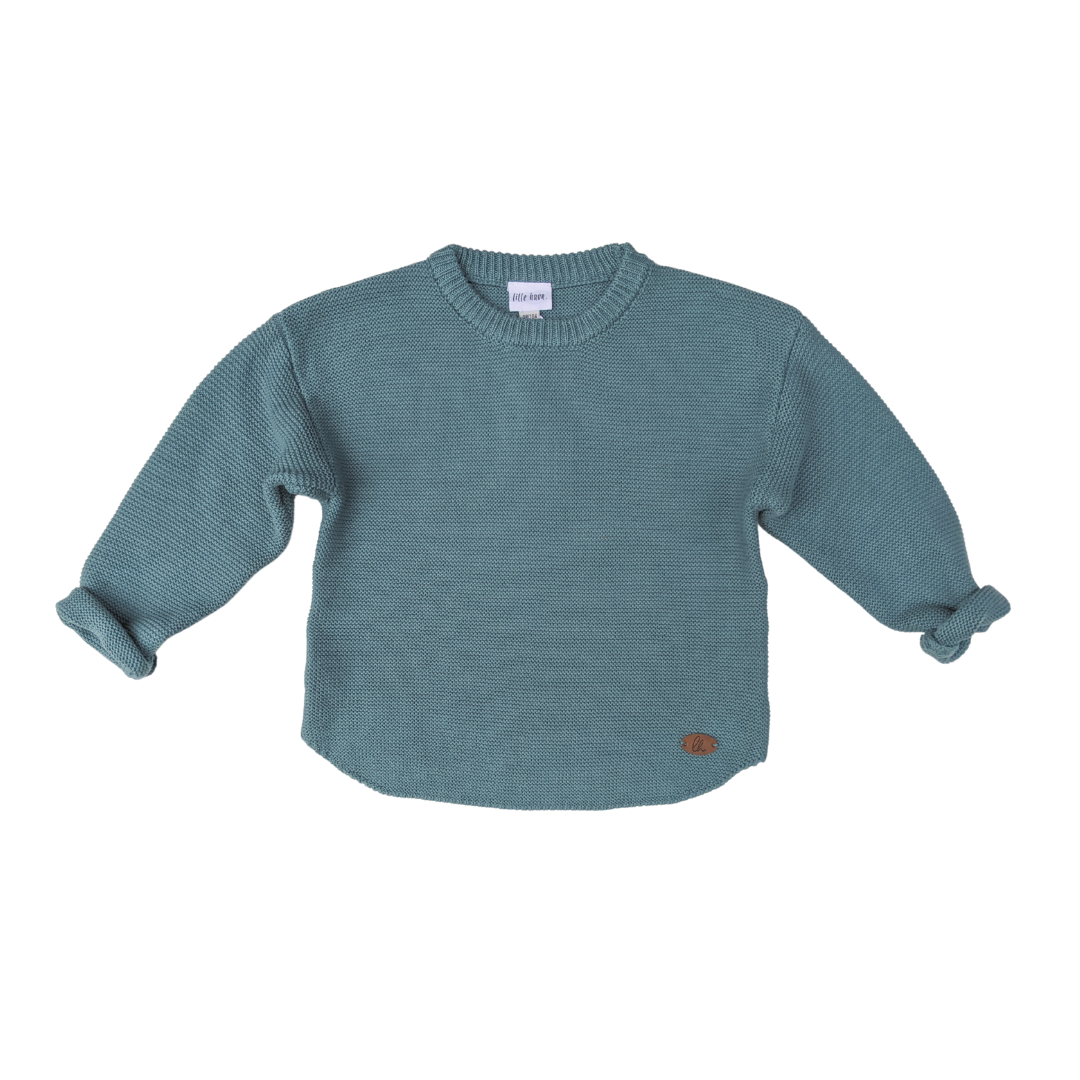 Strickpullover Kinder Wolle petrol